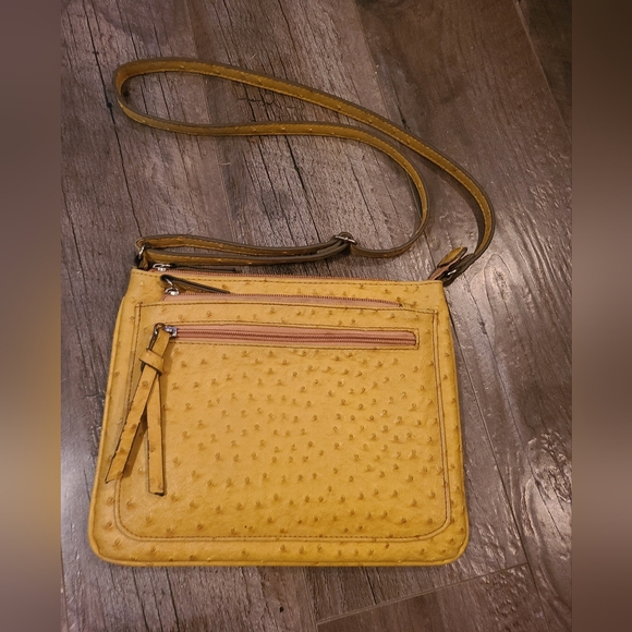 Merona Handbags - Merona Mustard Faux Ostrich Leather Crossbody Bag